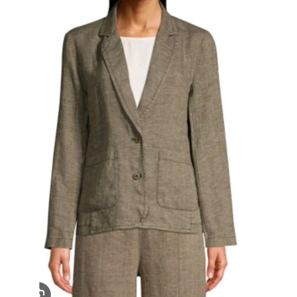Eileen Fisher Gray Linen Shaped Blazer Notched Lapel Collar Designer Women's XS - Picture 4 of 4